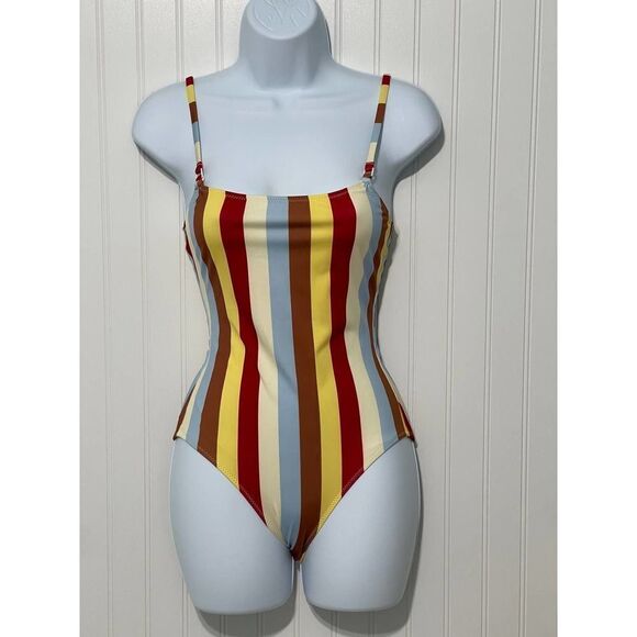 Solid & Striped Nina Multi Color‎ Striped One Piece Swimsuit Blue Red Yellow XS - Picture 4 of 12